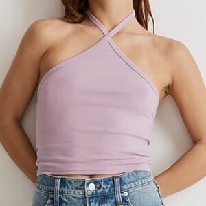 Madewell Rib Halter Tank Top Women's Size XL Lilac Cropped Supima Cotton NWT